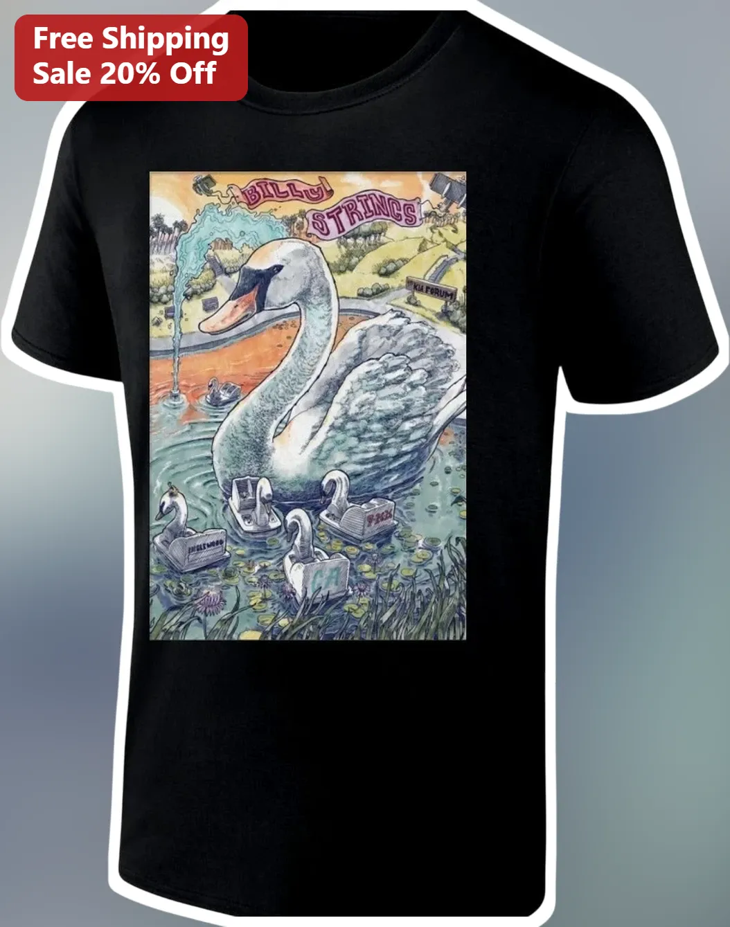 Billy Strings Tee Psychedelic Swan Boat Graphic T-Shirt Bluegrass Jam Band Merch