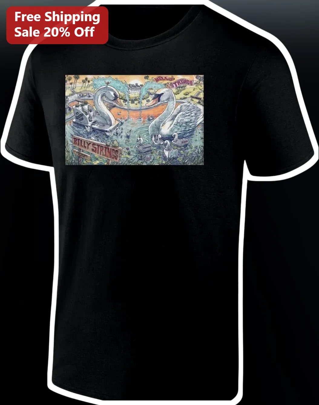 Billy Strings Tee Psychedelic Swan Pond Graphic T-Shirt Bluegrass Jam Band Merch