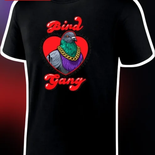 Bird Gang Tee Pigeon Gold Chain Graphic T-Shirt Urban Streetwear Gift