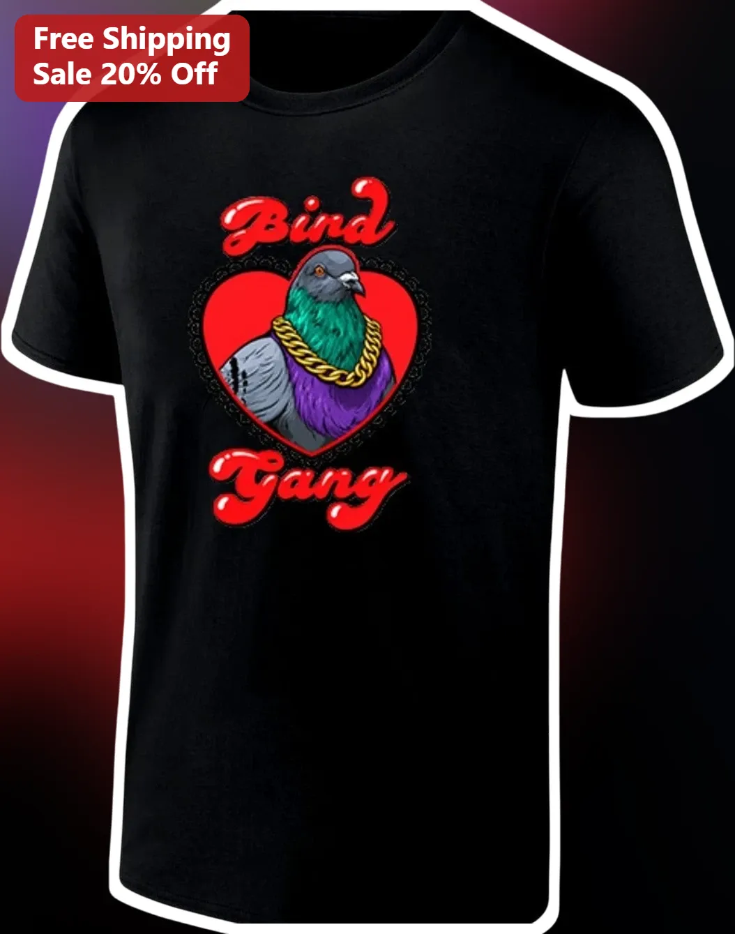 Bird Gang Tee Pigeon Gold Chain Graphic T-Shirt Urban Streetwear Gift
