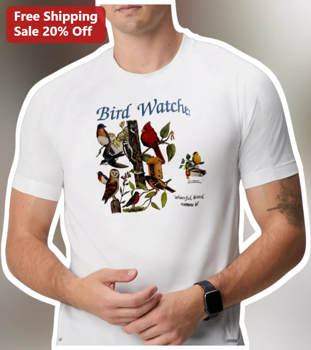 Bird Watcher Tee Vintage Bird Illustration Graphic T-Shirt Gift for Birder Nature Lover Ornithologist