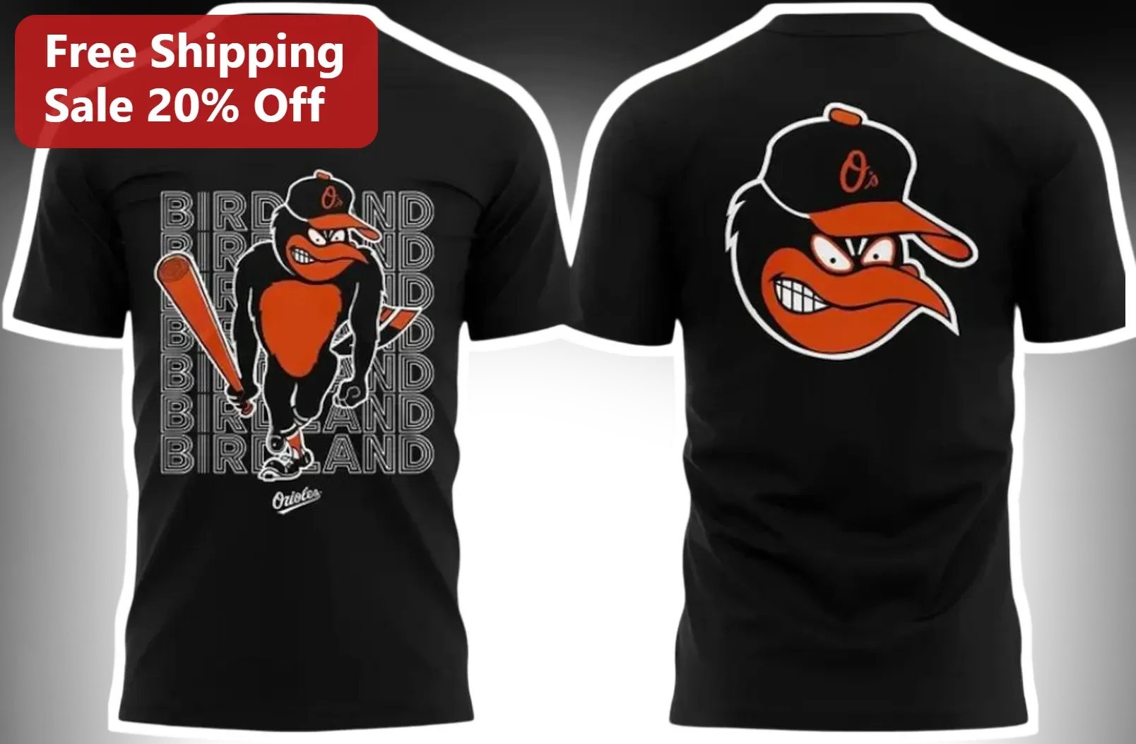 BIRDLAND Orioles Bird Mascot Graphic Tee Vintage Baltimore Baseball Fan Gift