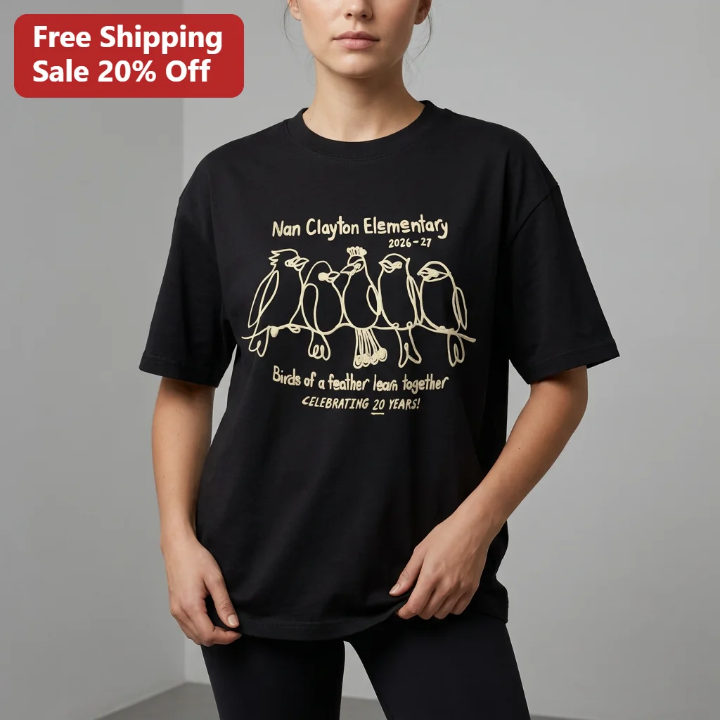 Birds of a Feather Learn Together Celebrating 20 Years Tee, Personalized School Anniversary Gift for Teachers and Elementary Staff
