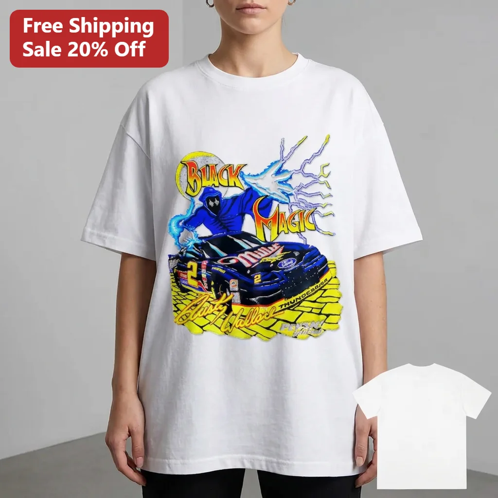 Black Magic Rusty Wallace Thunderbird Penske Racing Tee, Vintage 90s NASCAR Graphic Tee Gift for Racing Fans