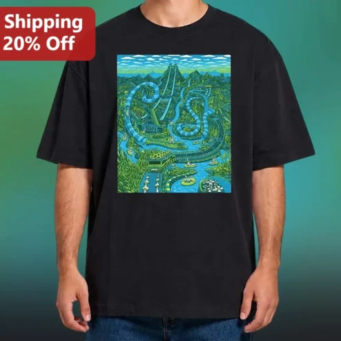 Black Water Park Graphic Tee Colorful Amusement Park Slides Summer Vacation Shirt