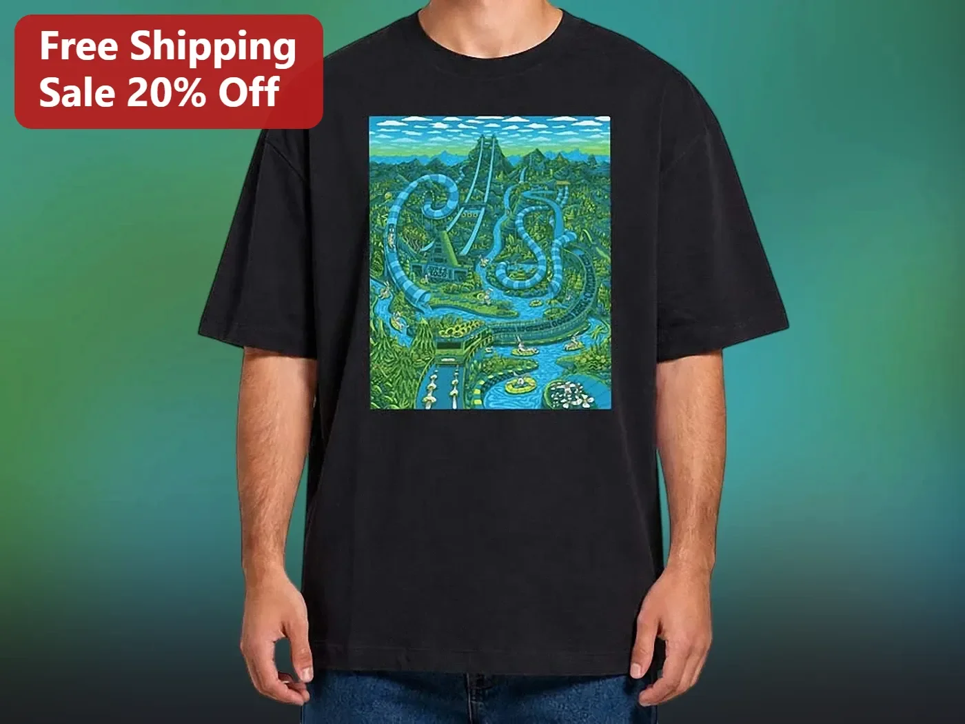 Black Water Park Graphic Tee Colorful Amusement Park Slides Summer Vacation Shirt