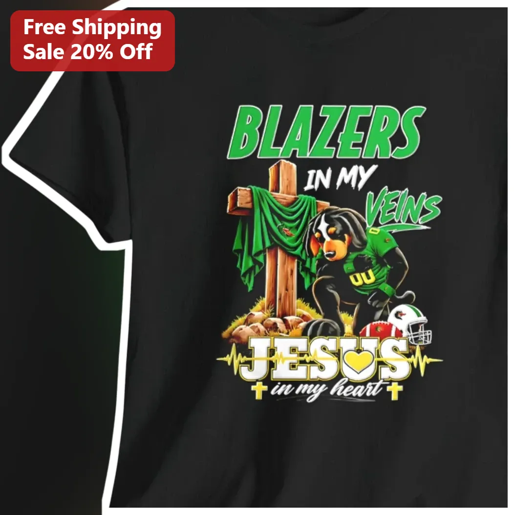 Blazers In My Veins Jesus In My Heart Tee Christian Sports Fan Gift