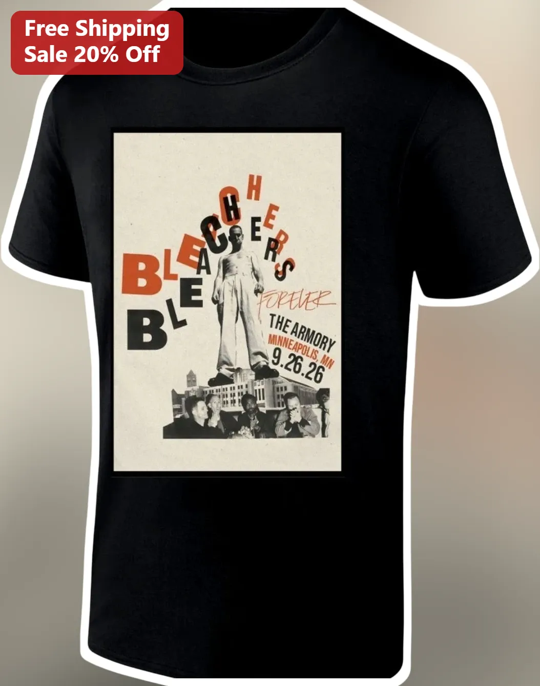 Bleachers Forever Tee Vintage Concert Poster Graphic T-Shirt Indie Rock Band Merch Gift