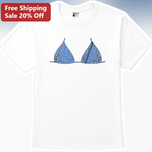 Blue Bandana Bikini Top Graphic Tee Women Summer Beach Festival Novelty Shirt