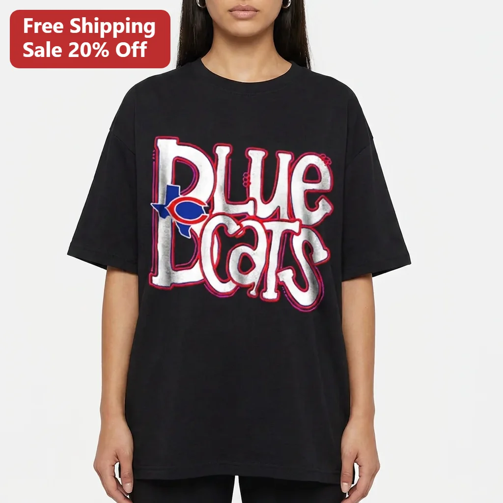 Blue Cats Texas Outline Mascot Tee, Vintage Collegiate Sports Team Spirit Shirt Gift for Fans