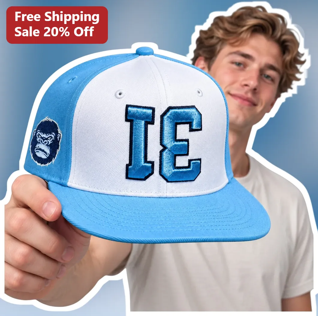 Blue Gorilla Snapback Hat Personalized Initials Embroidered Streetwear Cap for Men