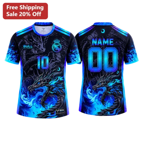 Blue Neon Dragon Soccer Jersey Custom Name Number Personalized Team Kit