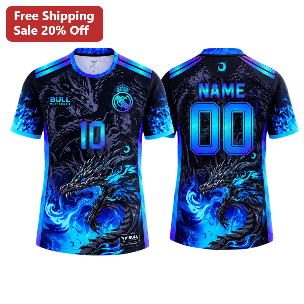 Blue Neon Dragon Soccer Jersey Custom Name Number Personalized Team Kit
