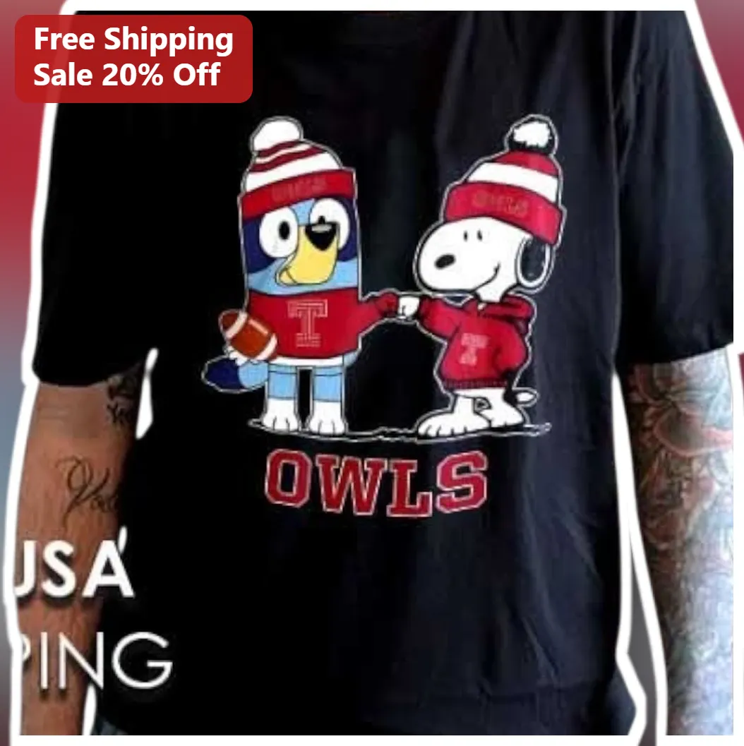 Bluey Snoopy Temple Owls Graphic Tee Cartoon Dog Characters Winter Beanie Shirt for Kids and Parents