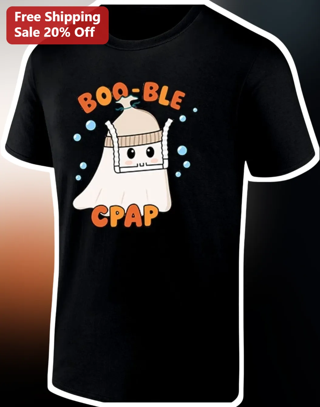 BOO-BLE CPAP Ghost Halloween Tee Funny Sleep Apnea Awareness Shirt for CPAP Users