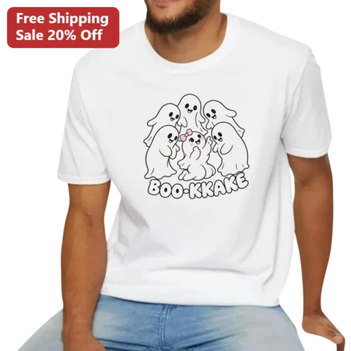 BOO-KKAKE Cute Kawaii Ghosts Graphic Tee Funny Pastel Goth Halloween Shirt for Women Teens