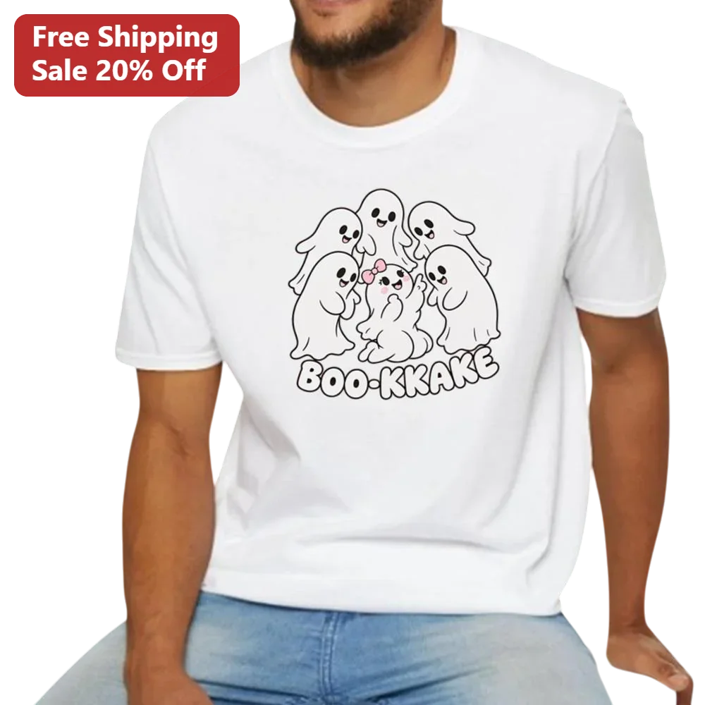 BOO-KKAKE Cute Kawaii Ghosts Graphic Tee Funny Pastel Goth Halloween Shirt for Women Teens
