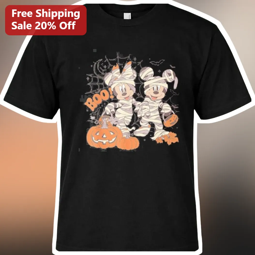 BOO! Mickey Mouse Halloween Graphic Tee Spooky Cute Mummy Costume Shirt