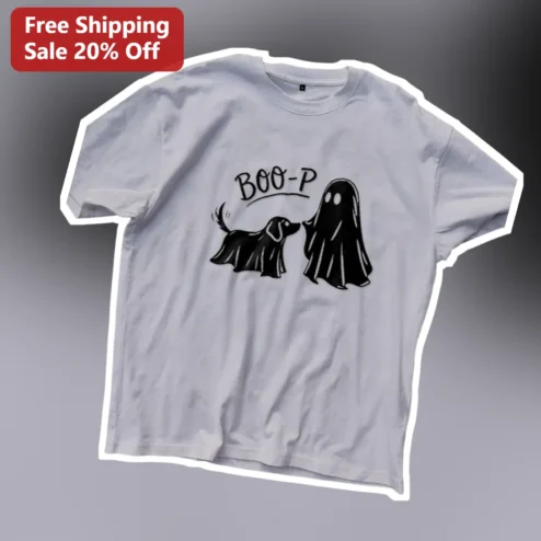 BOO-P Halloween Dog Ghost Costume Graphic Tee Funny Pet Lover Gift