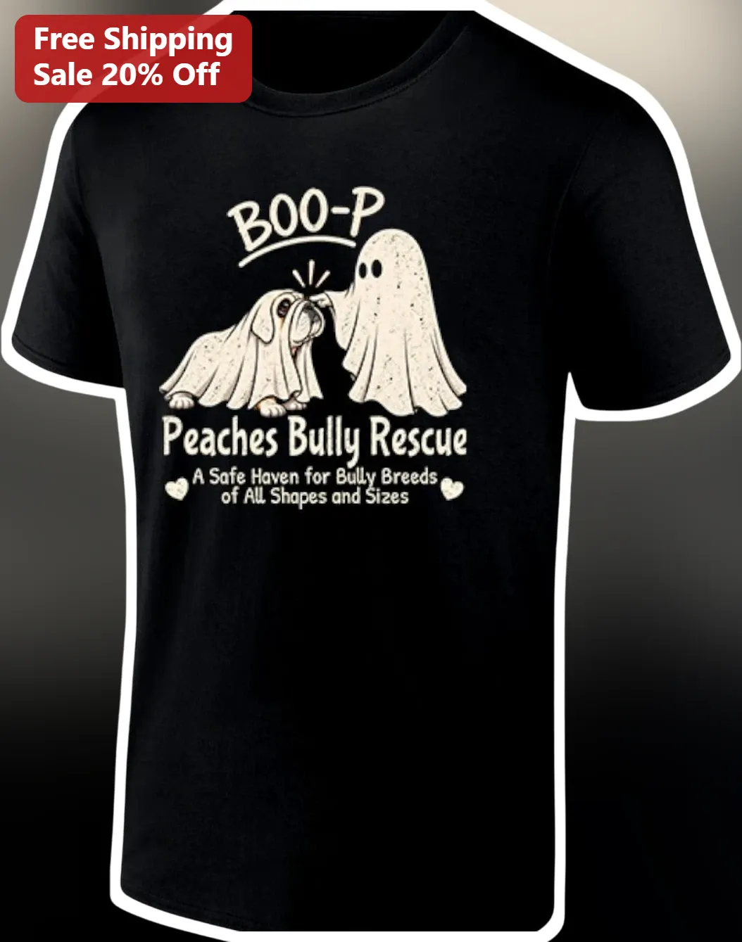 Boo-P Peaches Bully Rescue Tee Safe Haven for All Shapes and Sizes Halloween Dog Lover Gift