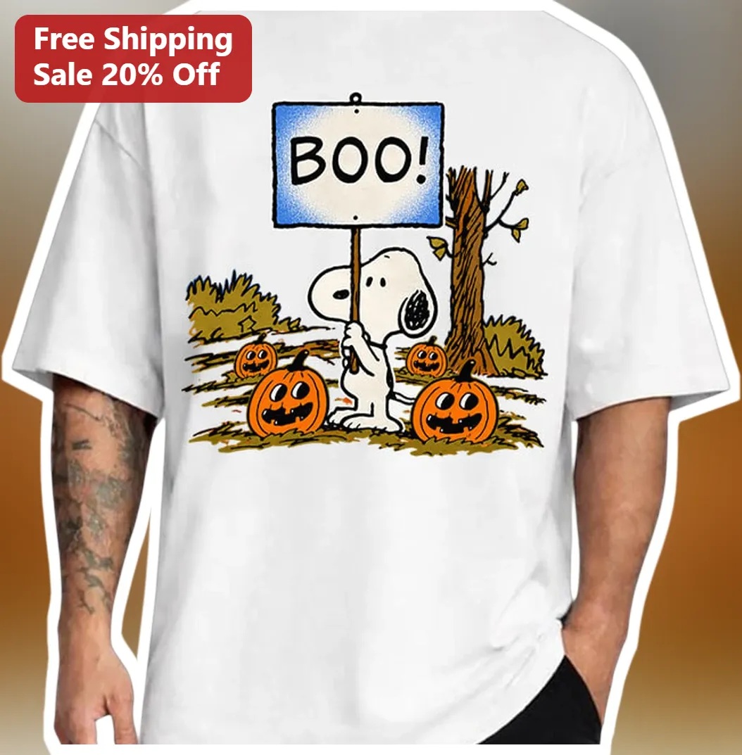 BOO! Snoopy Halloween Graphic Tee Cute Peanuts Dog Costume Shirt