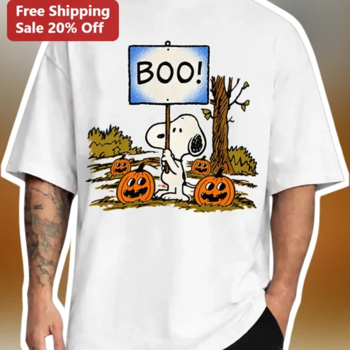 BOO! Snoopy Halloween Graphic Tee Cute Peanuts Dog Shirt