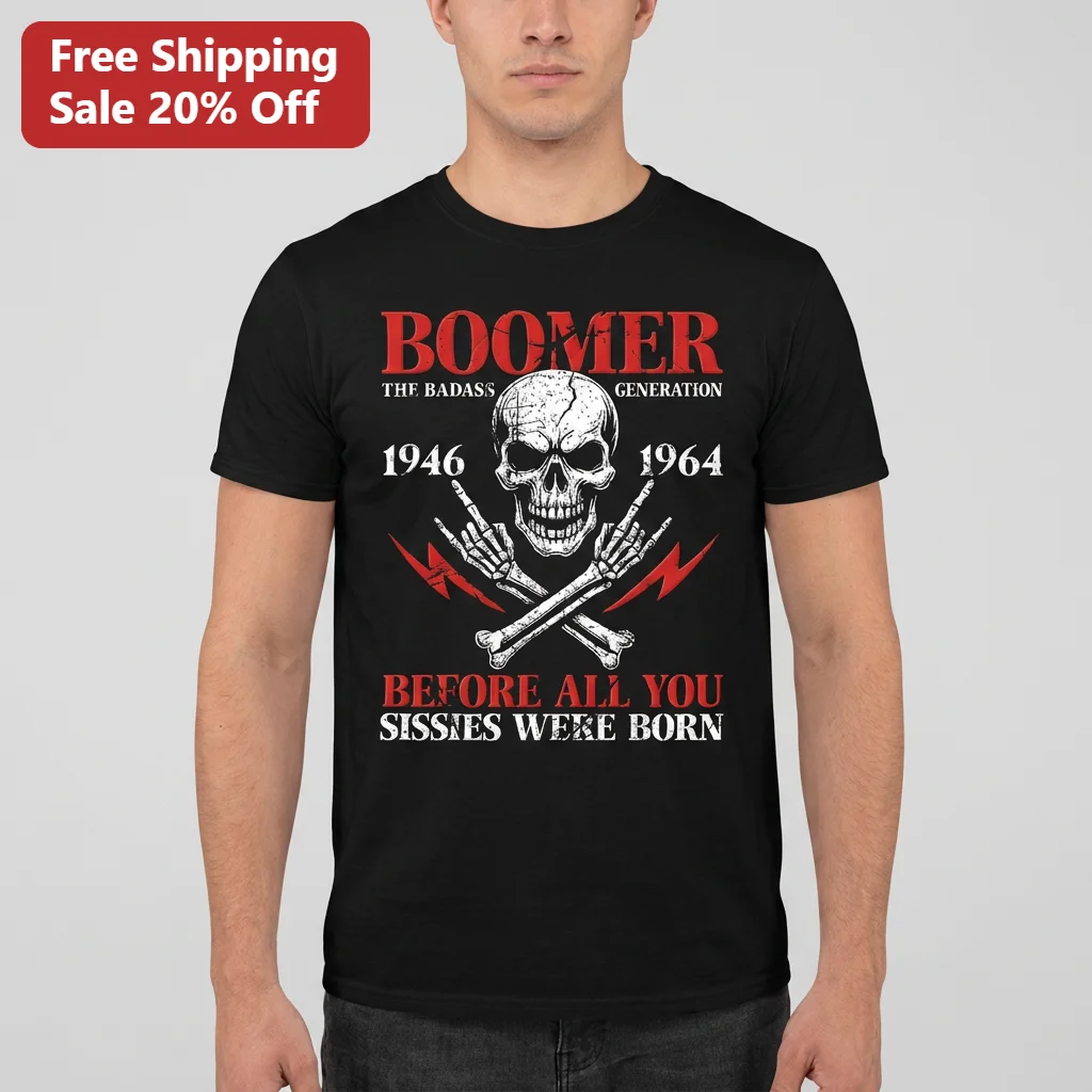 Boomer Badass Generation 1946 1964 Tee Funny Vintage Skull Sarcastic Gift Shirt for Men