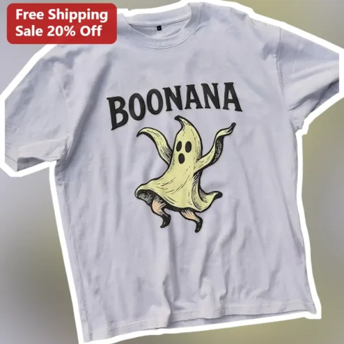 BOONANA Halloween Banana Ghost Graphic Tee Funny Spooky Fruit Pun Shirt for Kids Teens