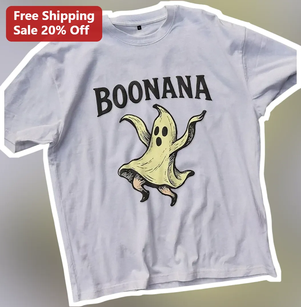 BOONANA Halloween Banana Ghost Graphic Tee Funny Spooky Fruit Pun Shirt for Kids Teens