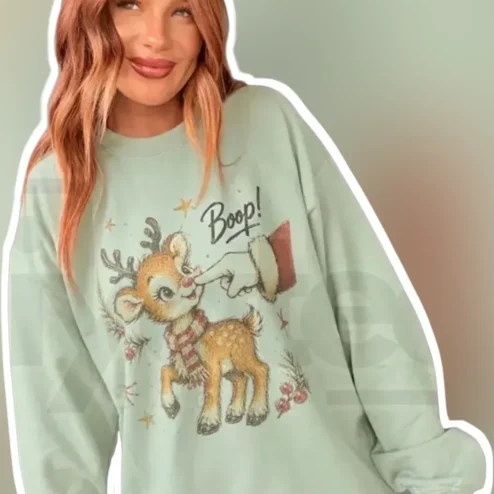 Boop! Cute Christmas Fawn Sweatshirt Women Holiday Crewneck