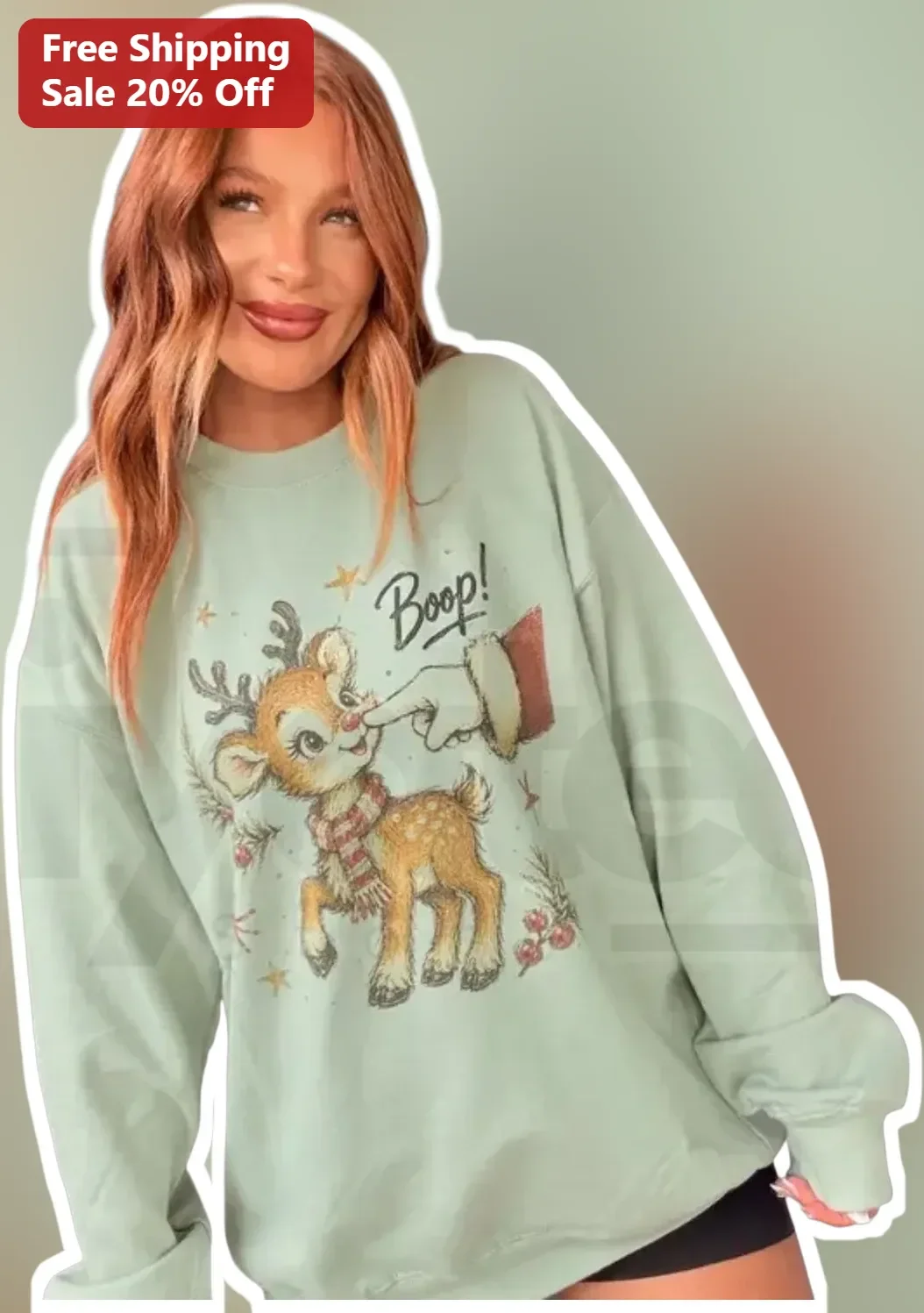 Boop! Cute Christmas Fawn Sweatshirt Women Holiday Crewneck