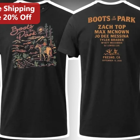 Boots In The Park Tee Country Music Festival Graphic Shirt Retro Western Sunset Design