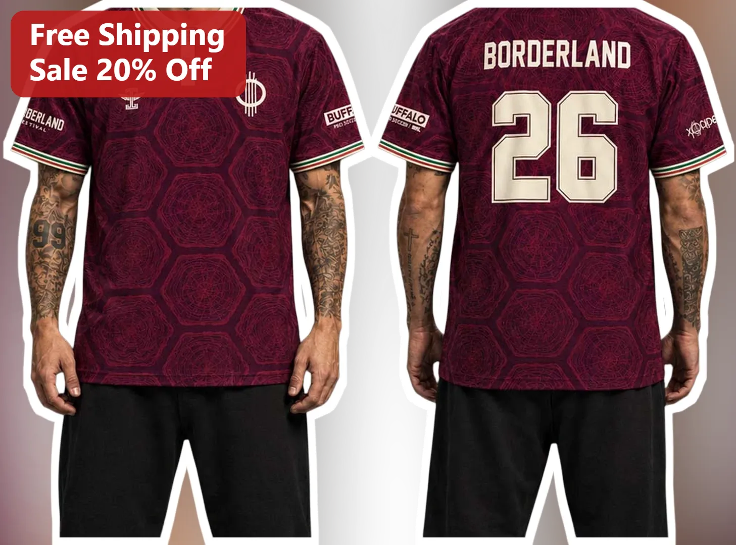 Borderland Buffalo Pro Soccer Jersey Custom Name Number Maroon Team Uniform