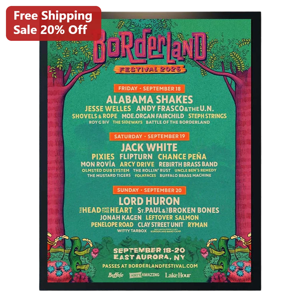 Borderland Festival 2026 Poster Psychedelic Music Lineup Art Print East Aurora NY Commemorative Wall Decor