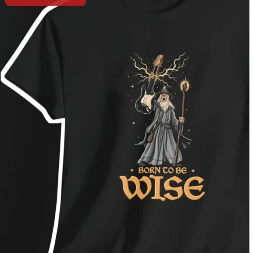Born To Be Wise Wizard Rock Guitar Graphic Tee Funny Fantasy Musician Shirt Gift