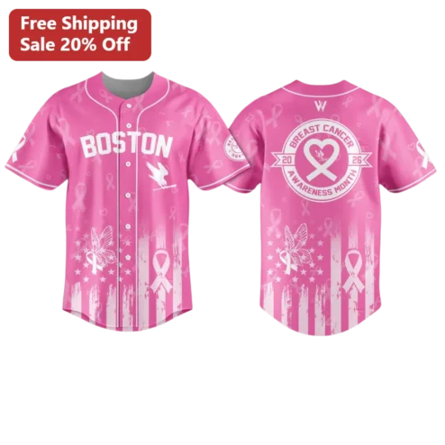 Boston Breast Cancer Awareness Month Jersey Pink Ribbon Sports Uniform For Charity Walks And Runs