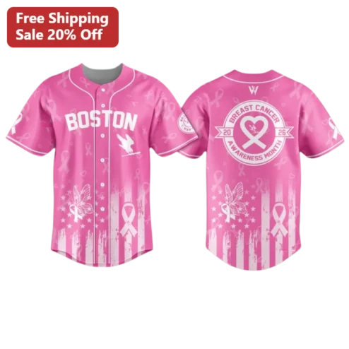 Boston Breast Cancer Awareness Month Pink Ribbon Baseball Jersey