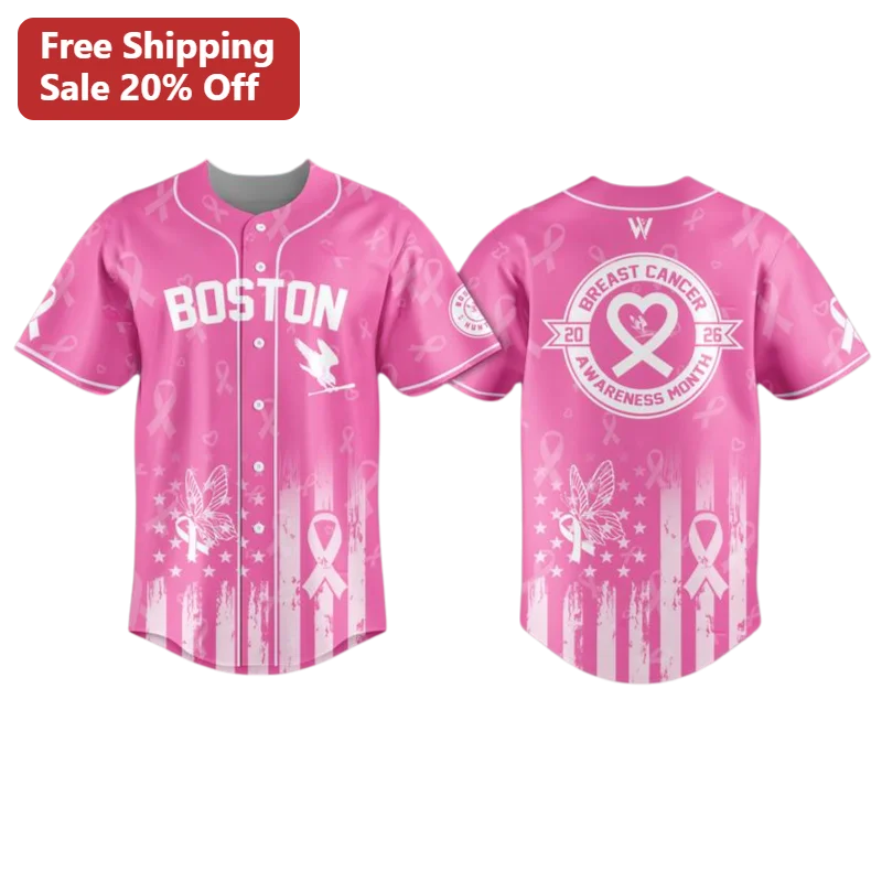Boston Breast Cancer Awareness Month Pink Ribbon Baseball Jersey