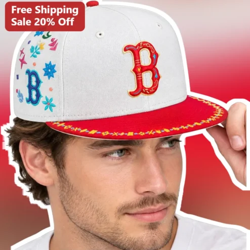 Boston Red Sox Floral Embroidery Cap White Red Baseball Hat for Men Women