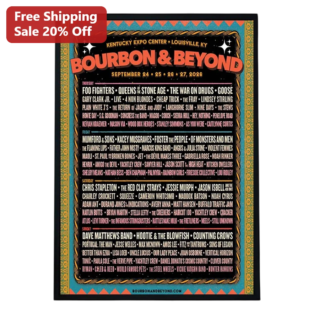 Bourbon Beyond Poster Vintage Concert Lineup Art Print Music Festival Wall Decor