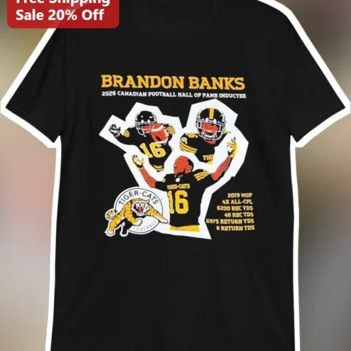 Brandon Banks 2026 Canadian Football Hall of Fame Inductee Tee CFL Hamilton Tiger-Cats Fan Gift