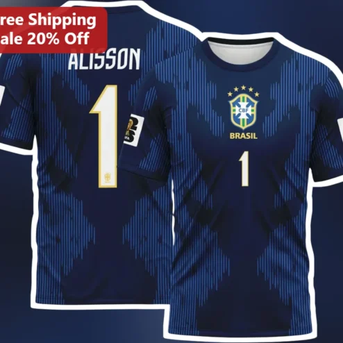 BRASIL Tee Alisson Becker Goalkeeper Jersey Graphic T-Shirt for Soccer Fans