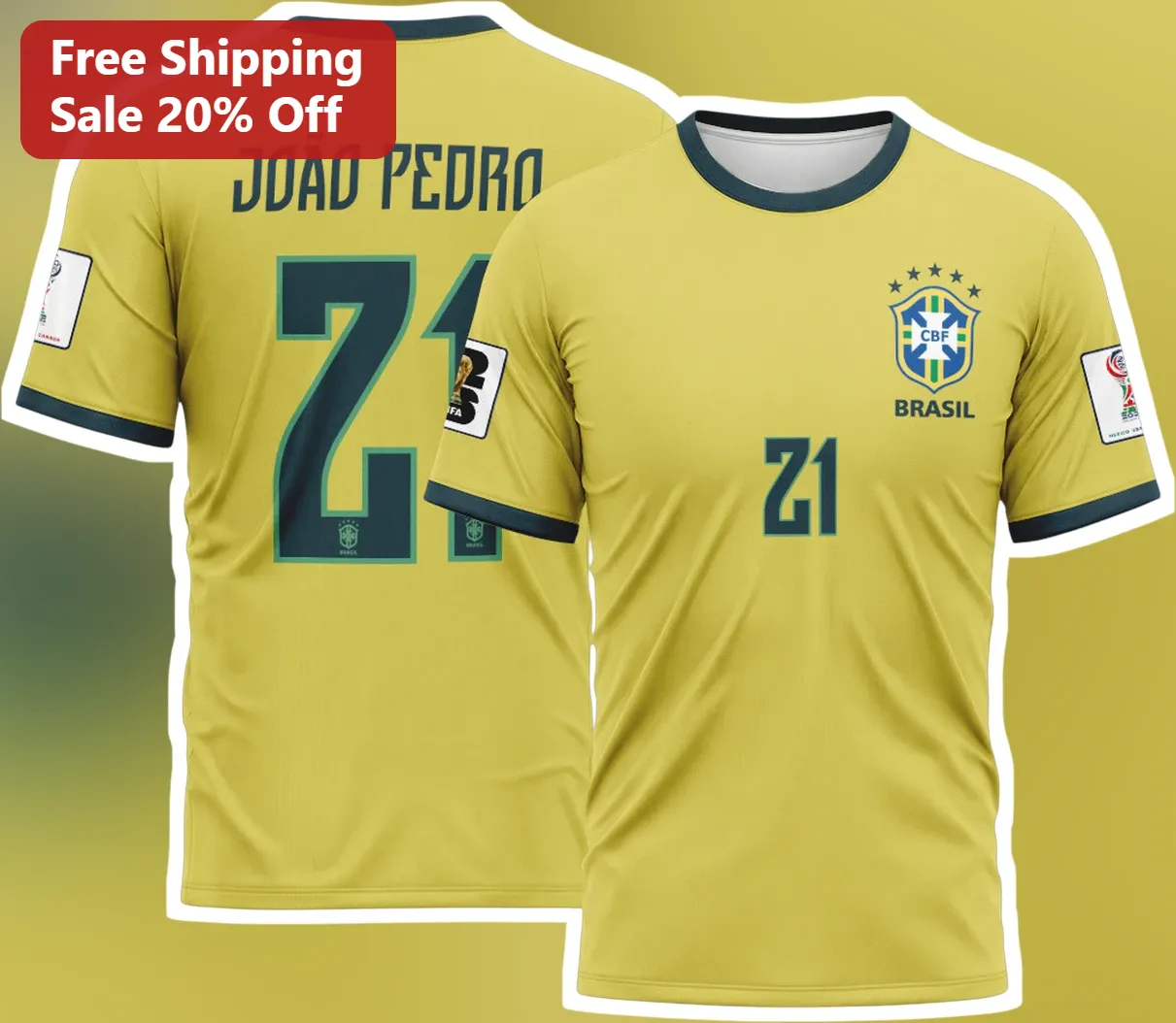 BRASIL Tee Brazil Soccer Shirt Yellow National Pride Graphic T-Shirt for Men Women Fans