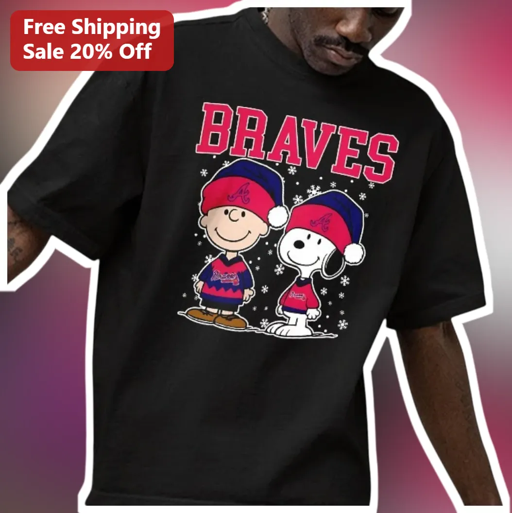Braves Tee Charlie Brown Snoopy Atlanta Braves Christmas Holiday Graphic T-Shirt