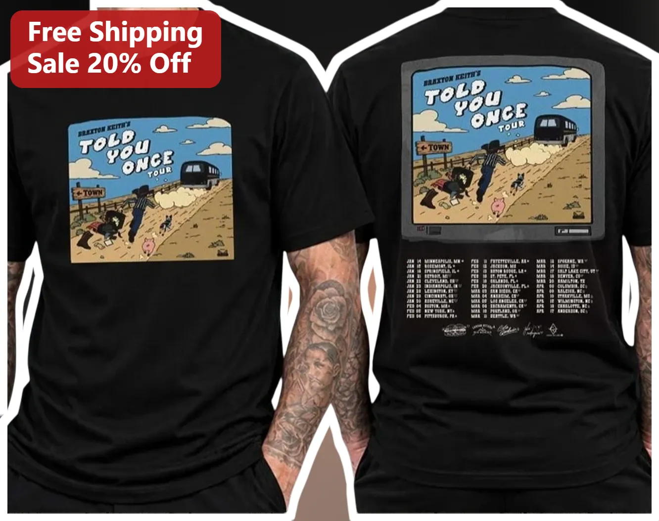 Braxton Keith Told You Once Tour Tee Country Comedian Merch Retro Cartoon Design