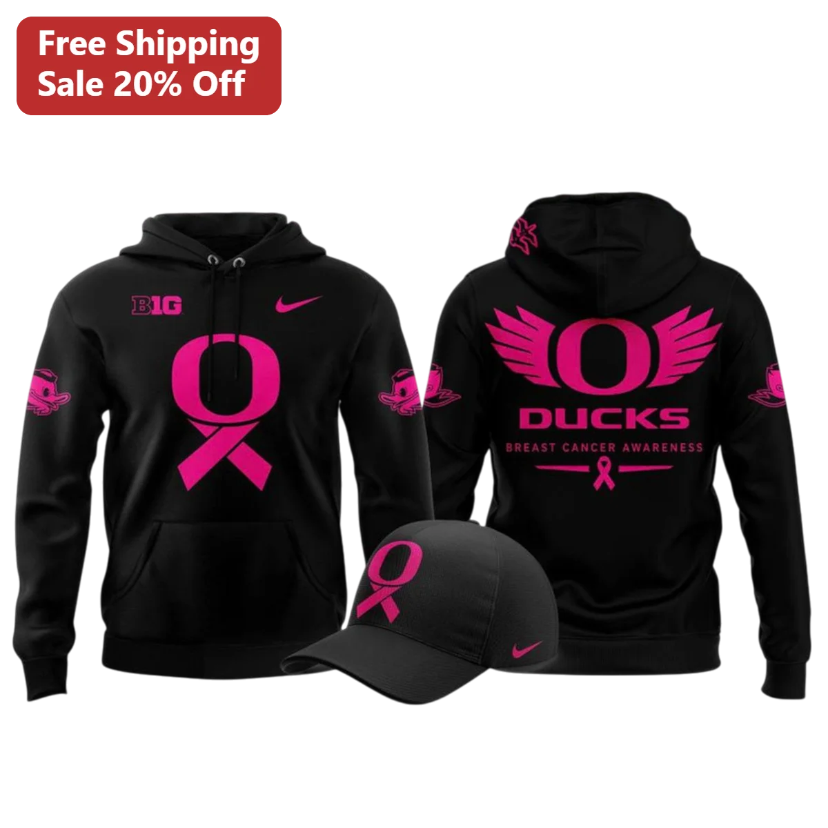 Breast Cancer Awareness Hoodie Pink Ribbon Duck Design Unisex Pullover