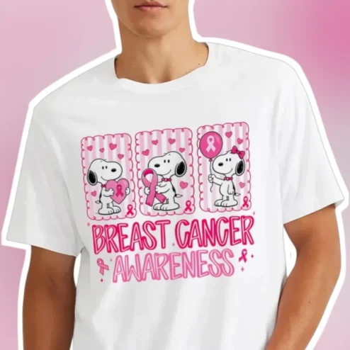 Breast Cancer Awareness Snoopy Pink Ribbon Graphic Tee Gift for Women