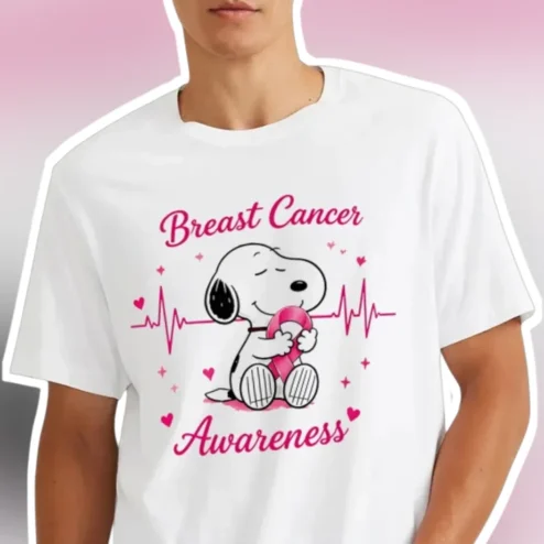 Breast Cancer Awareness Snoopy Pink Ribbon Tee Cute Peanuts Support Gift