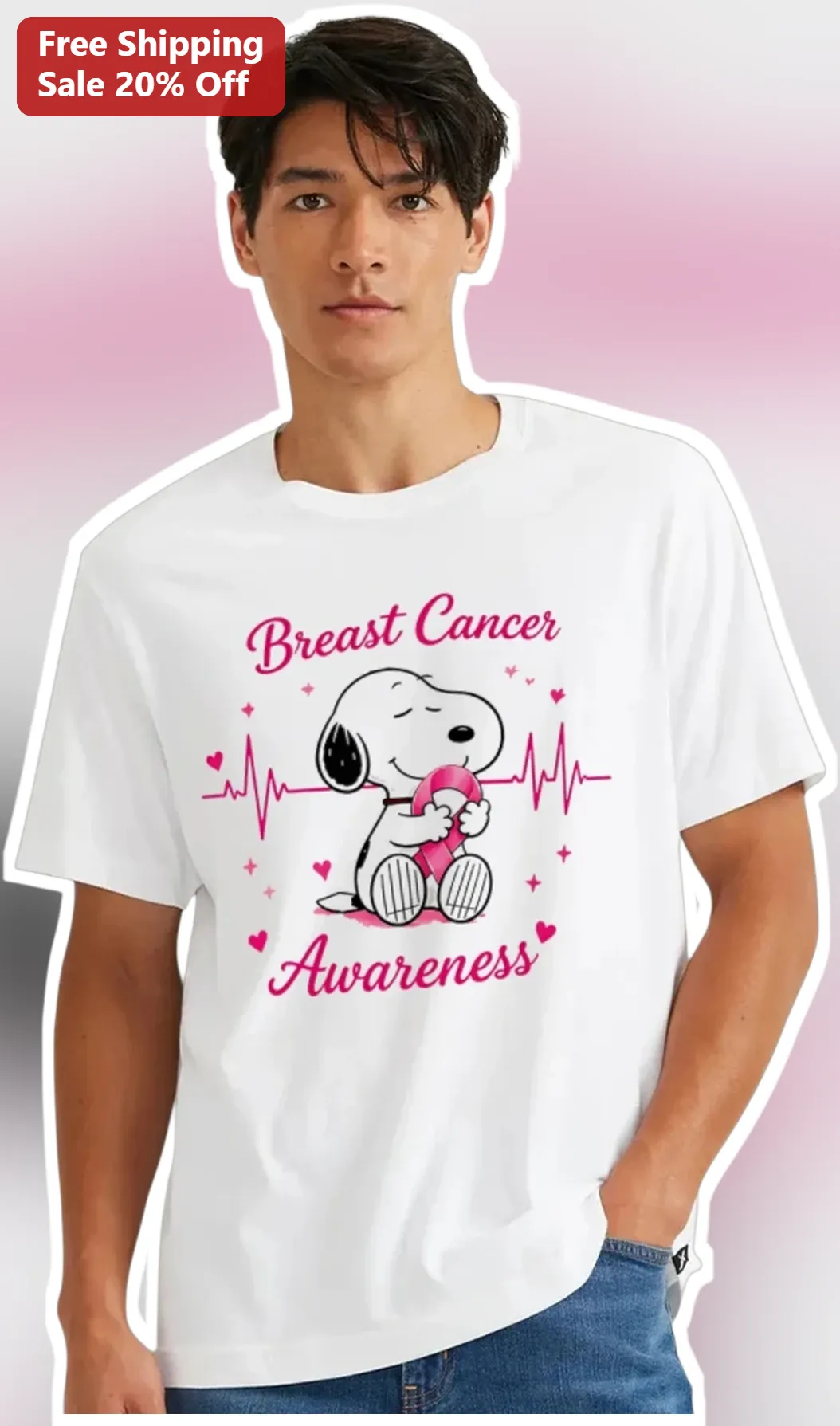 Breast Cancer Awareness Snoopy Pink Ribbon Tee Cute Peanuts Support Gift