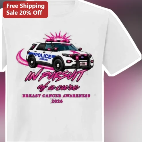 Breast Cancer Awareness Tee In Pursuit Of A Cure Pink Ribbon Law Enforcement Gift